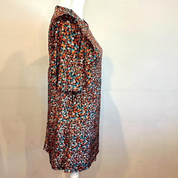 Zara Mod Floral Velvet Mini Dress Black Short Sleeve Size Medium - Picture 4 of 8